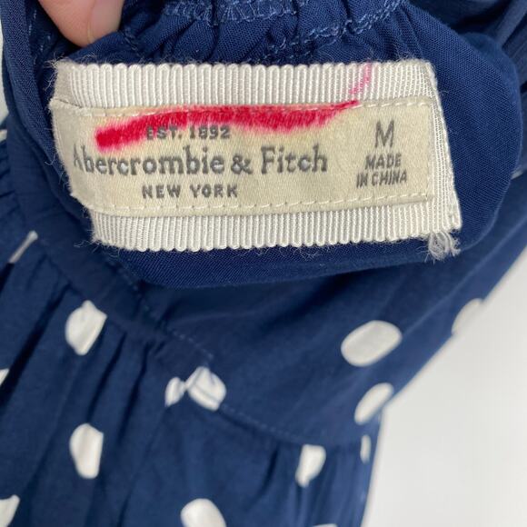 Abercrombie & Fitch Dress Women’s Medium Navy & White Polka Dot Deep V Back - Picture 3 of 9